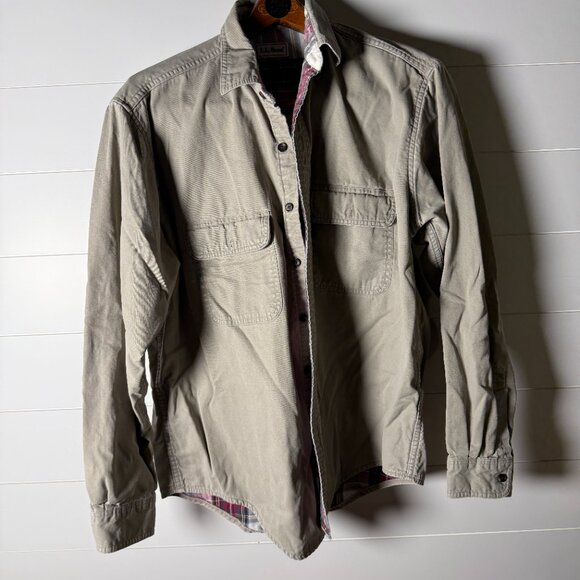 LL Bean Flannel Lined Work Shirt Tan/Khaki Men's Size Large - Picture 1 of 12